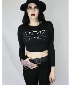 New In Coven United Cat Face 80's Top Black