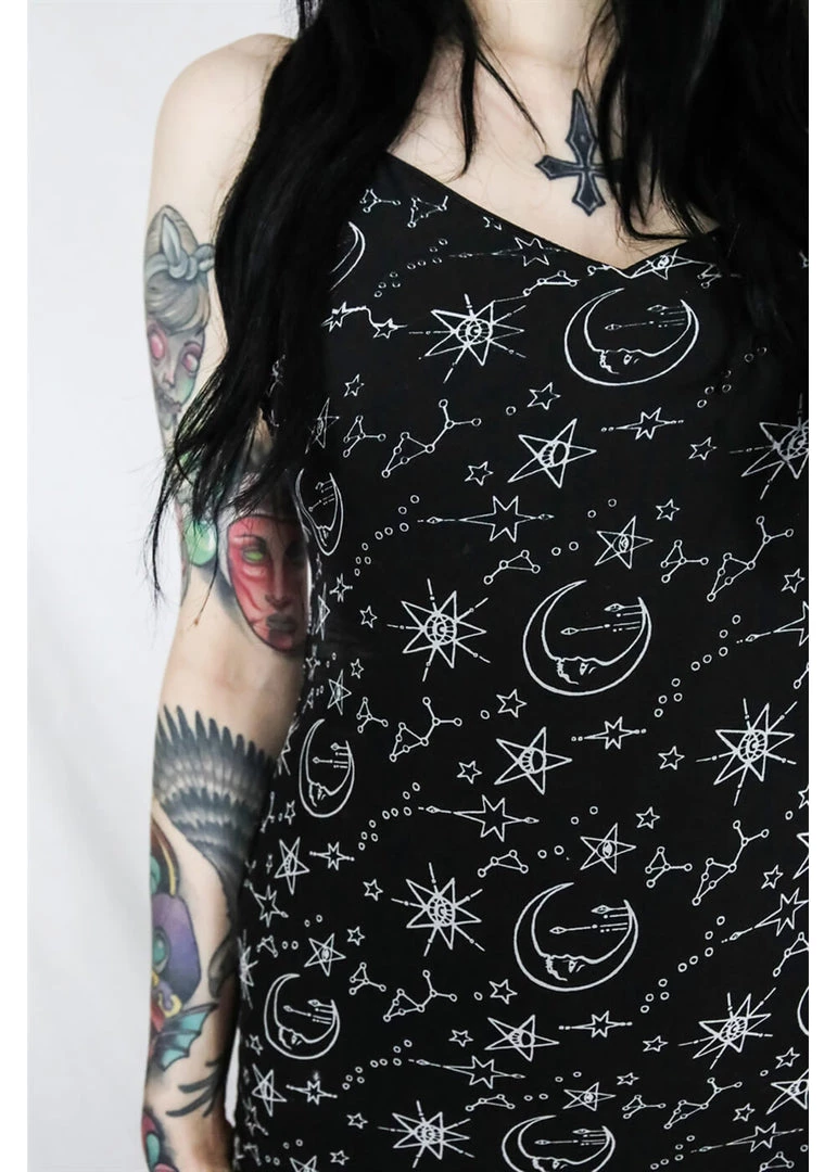 New In Coven United Moon Maxi 70's Dress Black