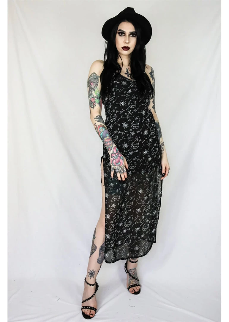 New In Coven United Moon Maxi 70's Dress Black