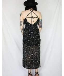 New In Coven United Moon Maxi 70's Dress Black