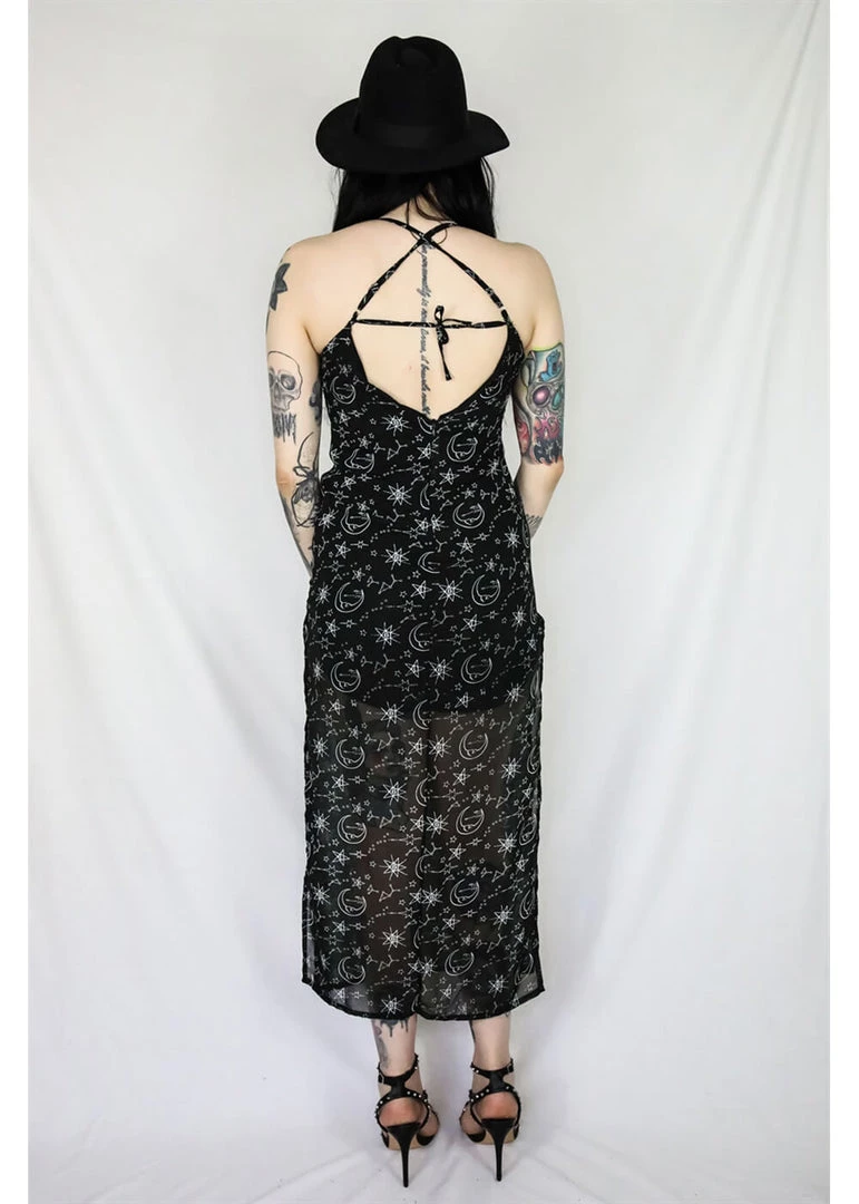 New In Coven United Moon Maxi 70's Dress Black