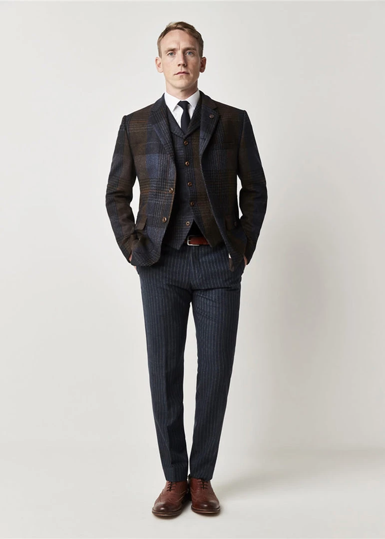 Gibson London Dennis Check Colbert Jacket Brown Blue New In