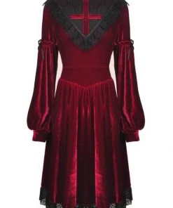 Dark In Love Ghost Cross Velvet 60's Dress Blood Red