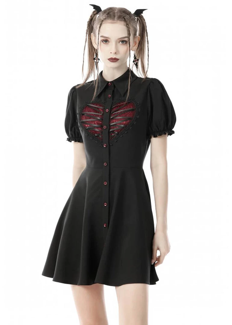 Dark In Love Rope Heart 60's Dress Black New In