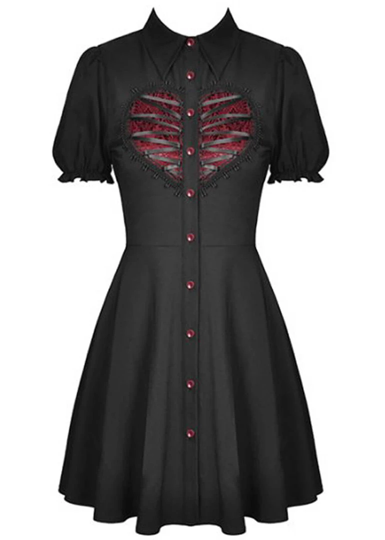 Dark In Love Rope Heart 60's Dress Black New In