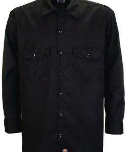 Dickies Mens Long Sleeve Work Shirt Black New In