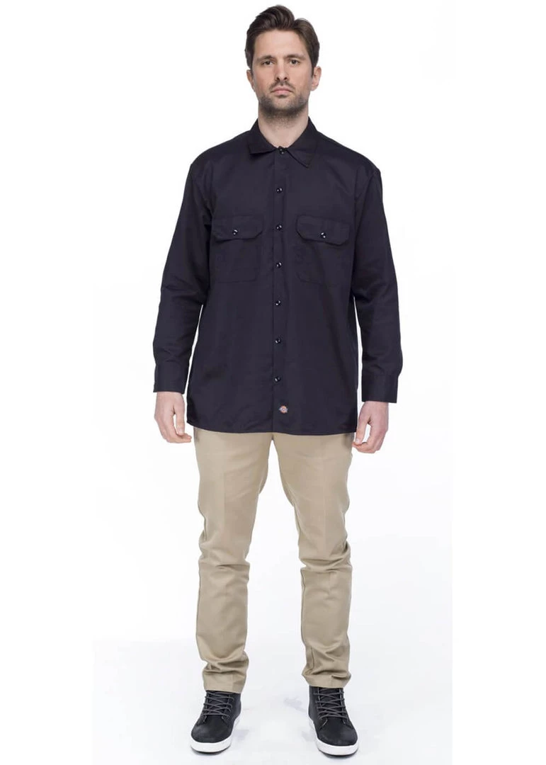 Dickies Mens Long Sleeve Work Shirt Black New In