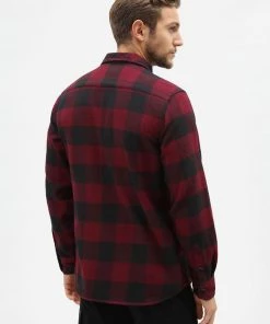 Dickies Mens Sacramento Flannel Shirt Maroon New In