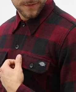 Dickies Mens Sacramento Flannel Shirt Maroon New In