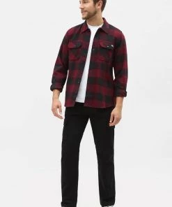 Dickies Mens Sacramento Flannel Shirt Maroon New In