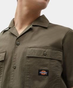 New In Dickies Mens Paynesville Shirt Military Green