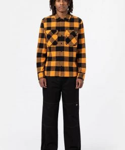 New In Dickies Men Sacramento Shirt Gold Ochre
