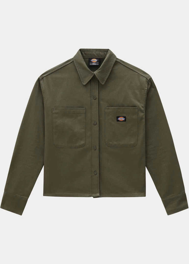 New In Dickies Womens Chokio Herringbone Shirt Military Green