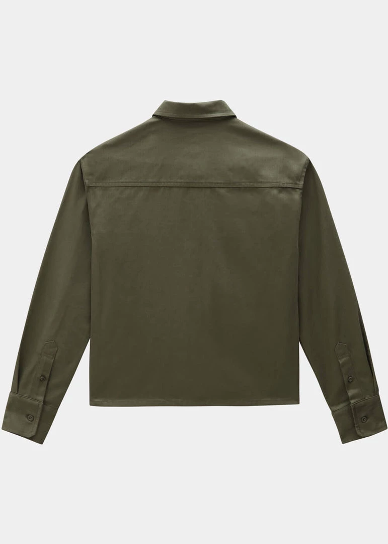 New In Dickies Womens Chokio Herringbone Shirt Military Green