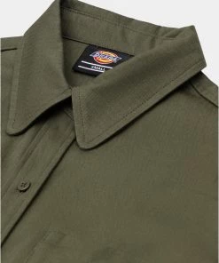 New In Dickies Womens Chokio Herringbone Shirt Military Green