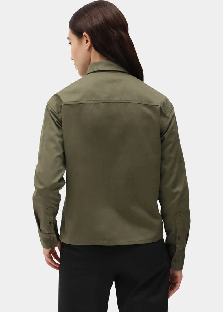 New In Dickies Womens Chokio Herringbone Shirt Military Green