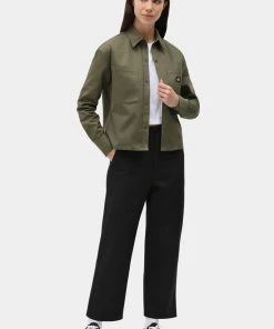 New In Dickies Womens Chokio Herringbone Shirt Military Green