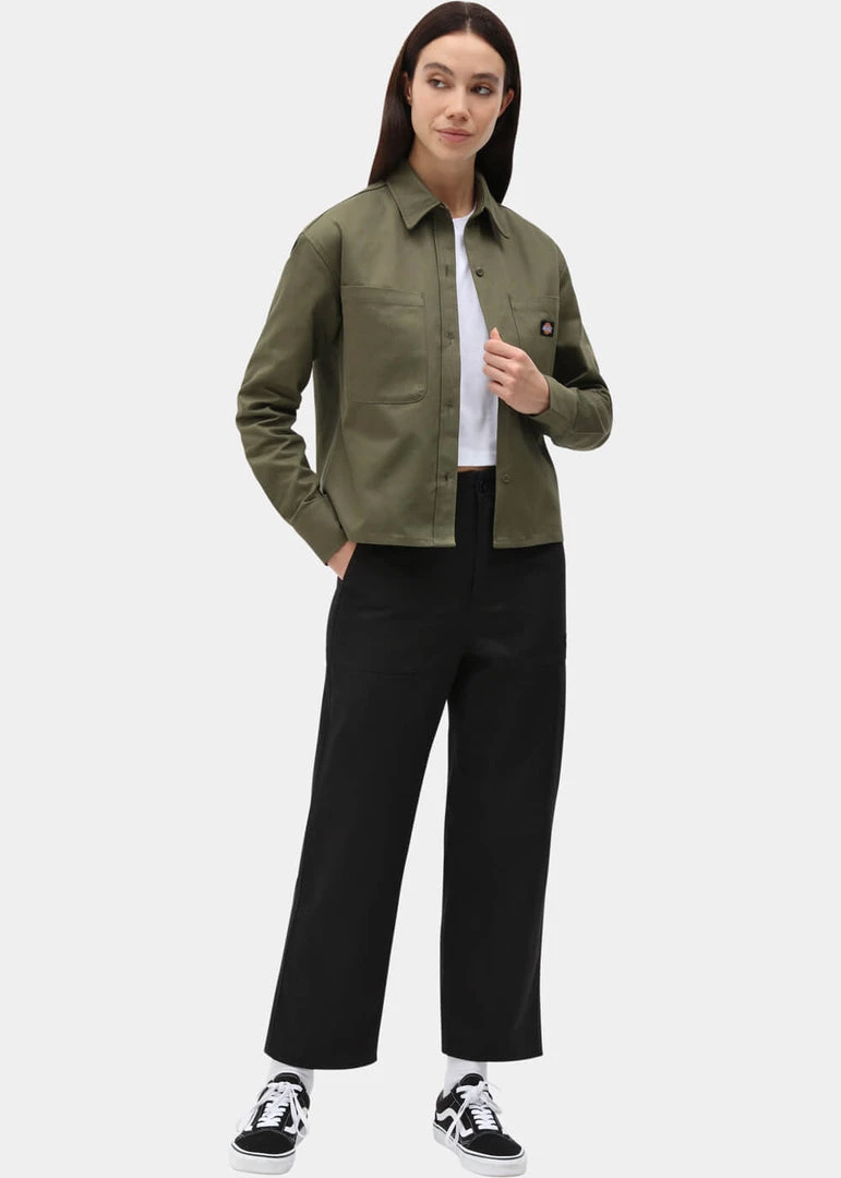 New In Dickies Womens Chokio Herringbone Shirt Military Green