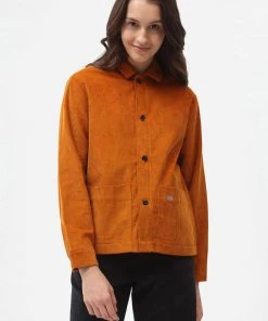New In Dickies Womens Higginson Corduroy Shirt Pumpkin Spice Orange