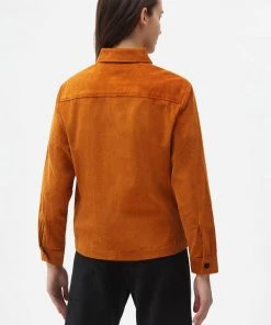 New In Dickies Womens Higginson Corduroy Shirt Pumpkin Spice Orange