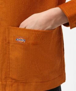 New In Dickies Womens Higginson Corduroy Shirt Pumpkin Spice Orange