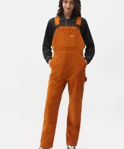Dickies Womens Higginson Corduroy Dungarees Pumpkin Orange Brown