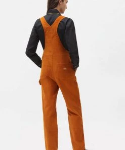Dickies Womens Higginson Corduroy Dungarees Pumpkin Orange Brown