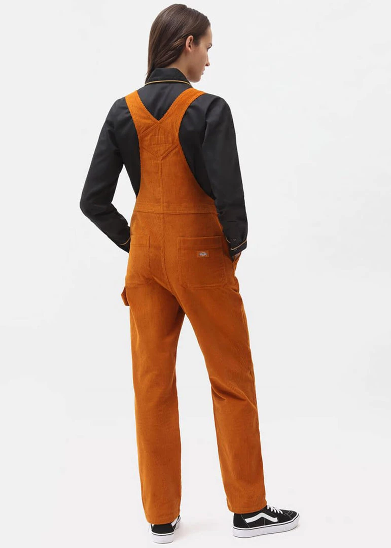 Dickies Womens Higginson Corduroy Dungarees Pumpkin Orange Brown