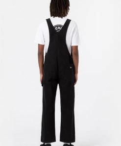 Dickies Mens Canvas Bib Dungarees Black New In