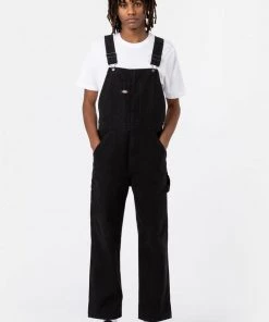 Dickies Mens Canvas Bib Dungarees Black New In