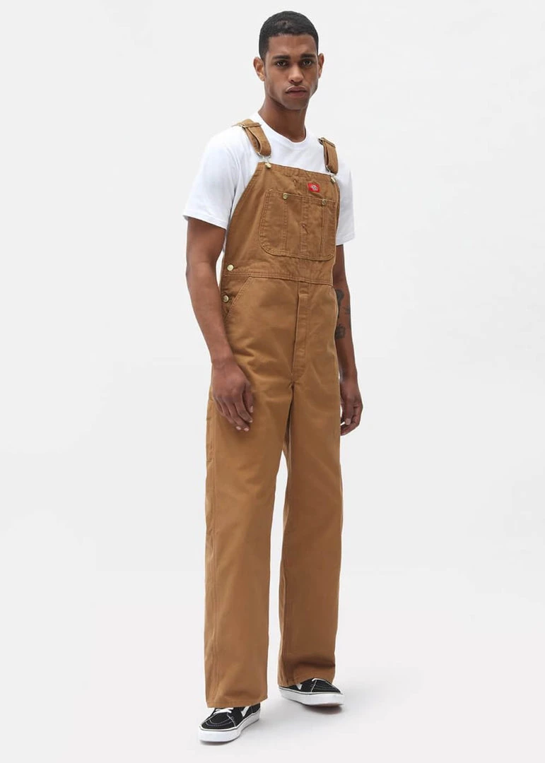 Dickies Men Canvas Bib Dungarees Brown New In