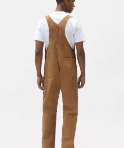Dickies Men Canvas Bib Dungarees Brown New In