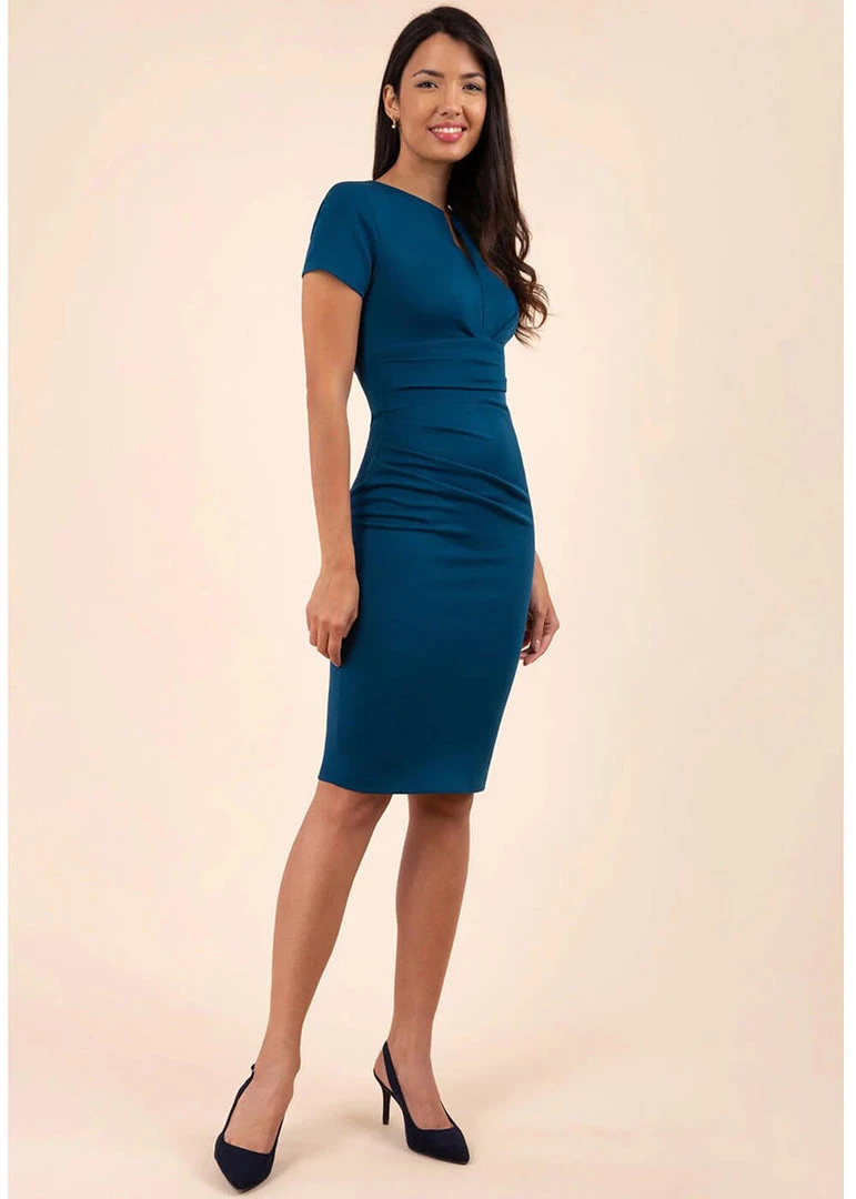 Diva Catwalk Donna Short Sleeves 50's Pencil Dress Teal