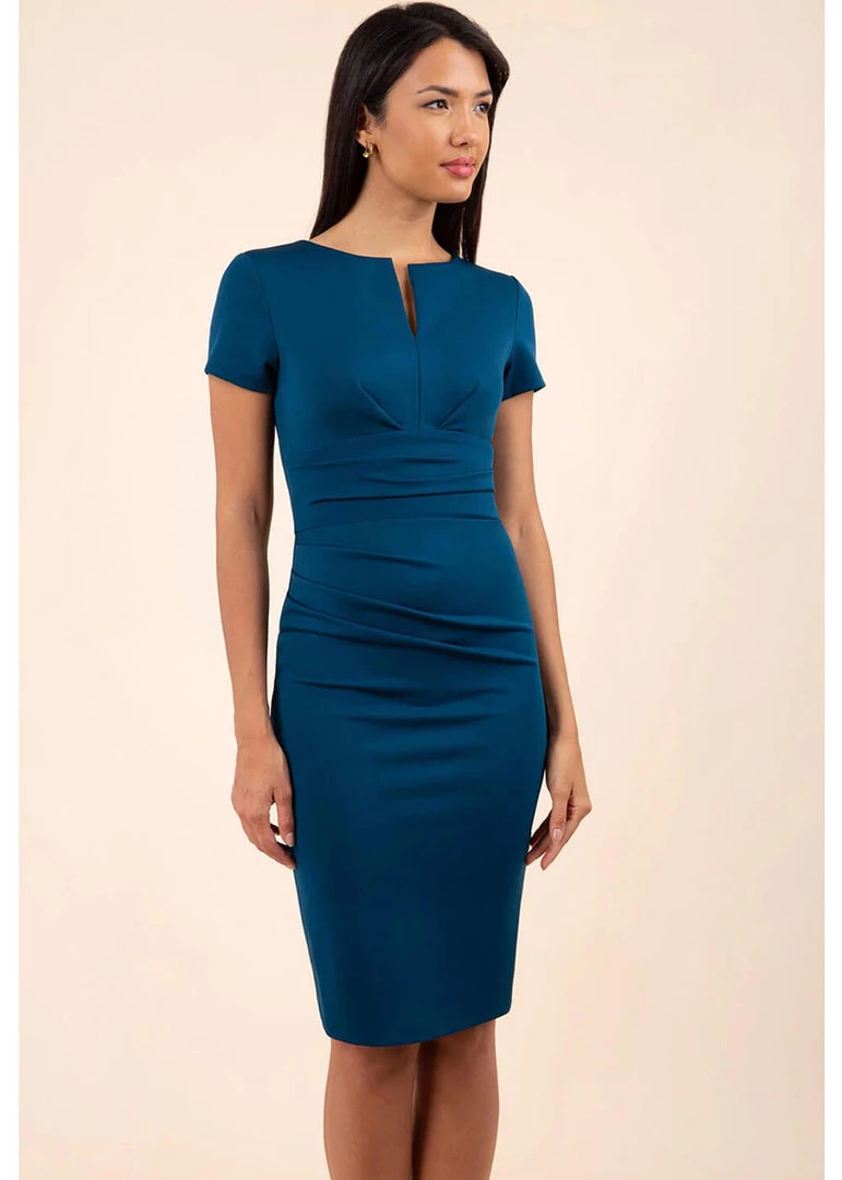 Diva Catwalk Donna Short Sleeves 50's Pencil Dress Teal
