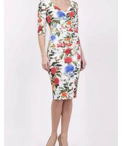Diva Catwalk Cynthia Floral 50's Pencil Dress Rose Blush