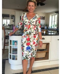 Diva Catwalk Cynthia Floral 50's Pencil Dress Rose Blush