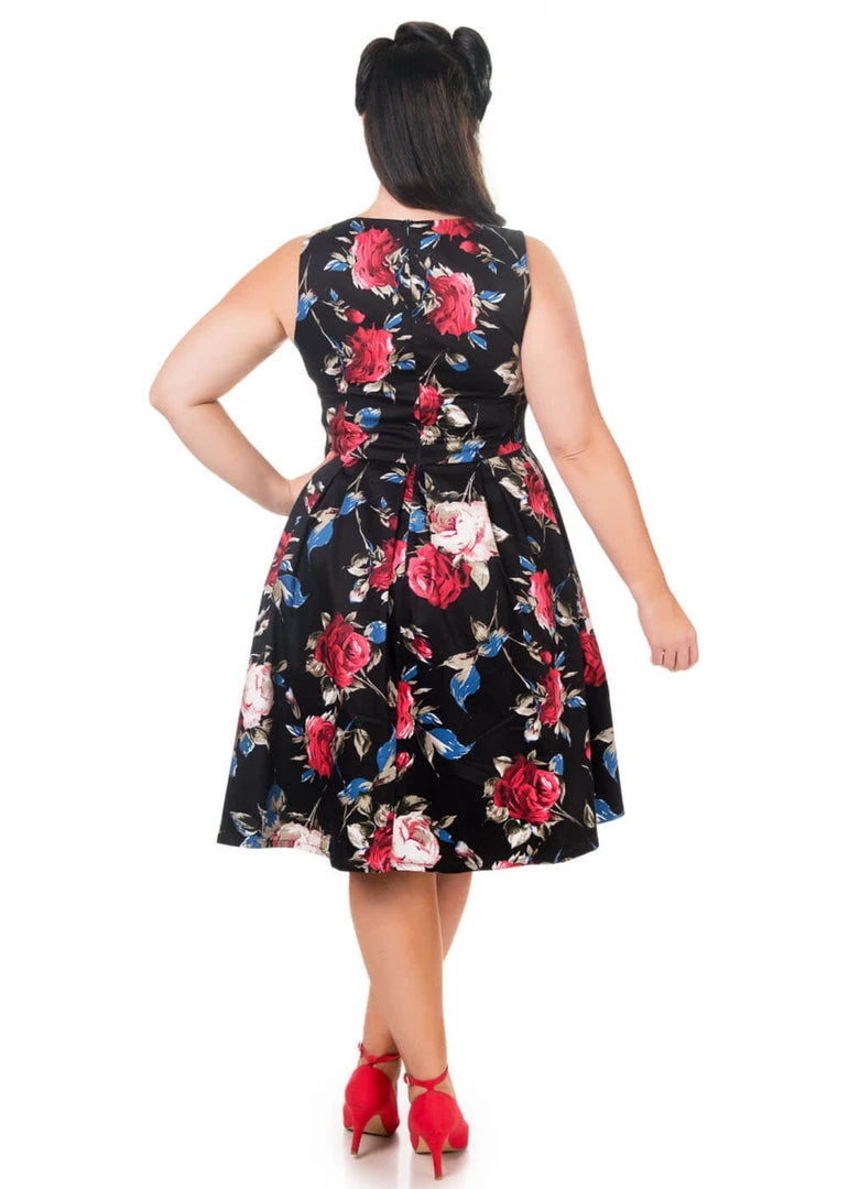 New In Dolly & Dotty Annie Classic Floral 50's Swing Dress Black
