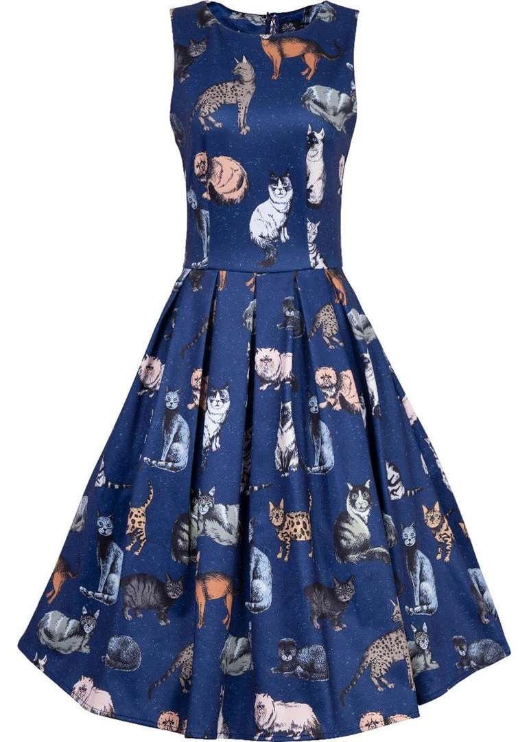 New In Dolly & Dotty Annie Cat 50's Swing Dress Navy