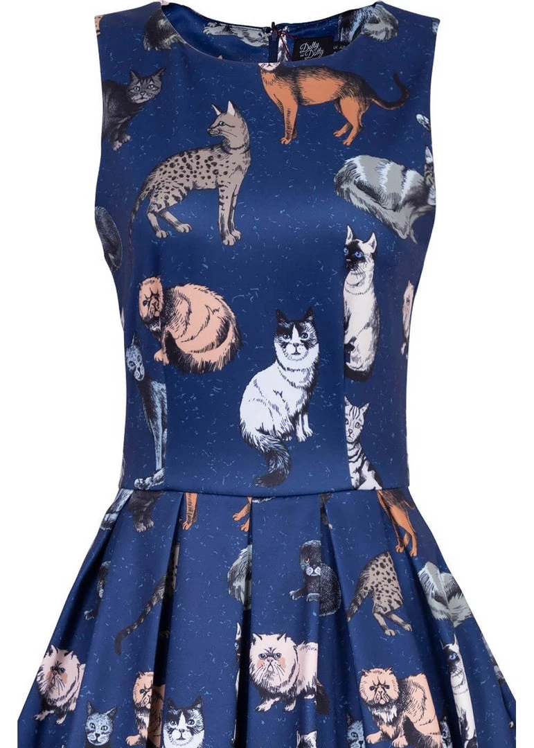 New In Dolly & Dotty Annie Cat 50's Swing Dress Navy