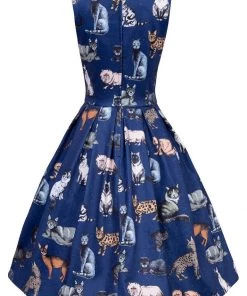 New In Dolly & Dotty Annie Cat 50's Swing Dress Navy