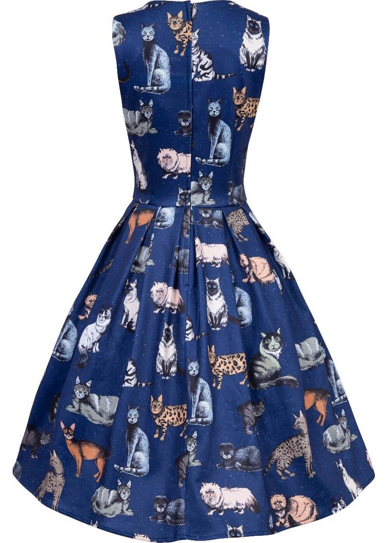New In Dolly & Dotty Annie Cat 50's Swing Dress Navy