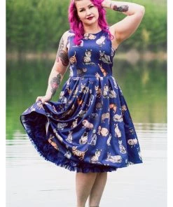 New In Dolly & Dotty Annie Cat 50's Swing Dress Navy