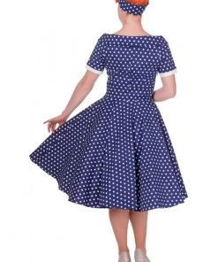 Dolly & Dotty Darlene Polkadot 50's Swing Dress Navy New In