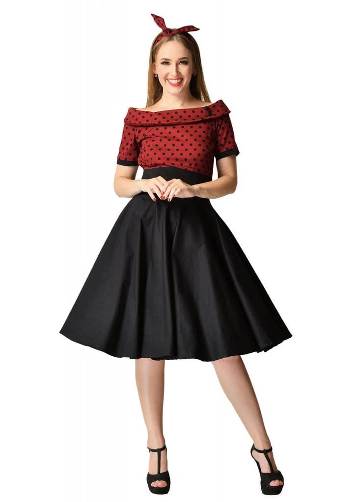Dolly & Dotty Darlene 50's Swing Dress Burgundy Black New In