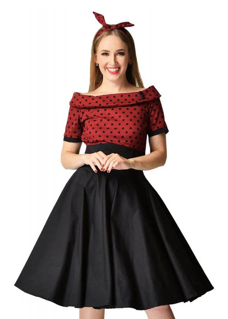 Dolly & Dotty Darlene 50's Swing Dress Burgundy Black New In