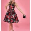 New In Dolly & Dotty Elizabeth Roses And Polkadots 50's Swing Dress