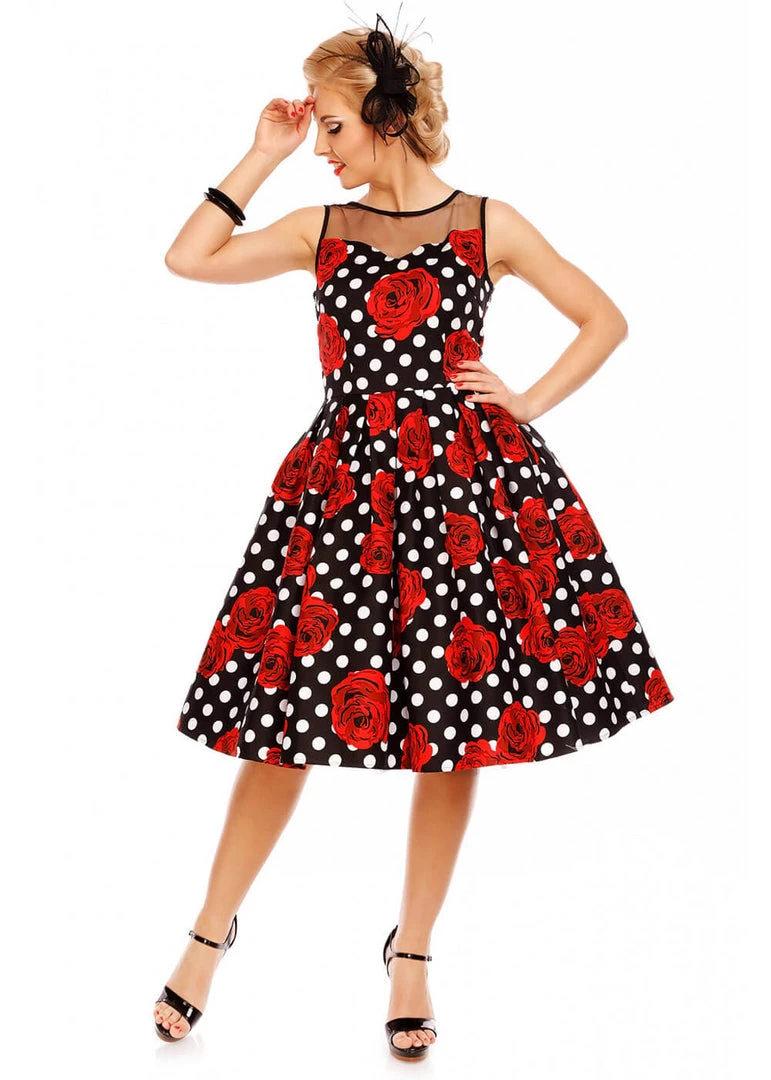 New In Dolly & Dotty Elizabeth Roses And Polkadots 50's Swing Dress
