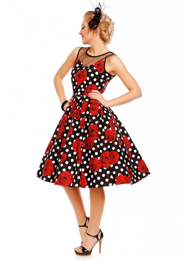 New In Dolly & Dotty Elizabeth Roses And Polkadots 50's Swing Dress