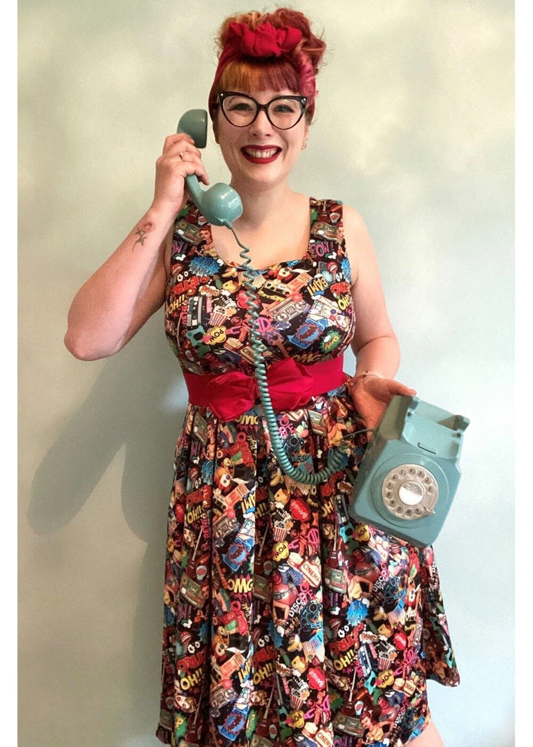 New In Dolly & Dotty Amanda Pop Art 50's Swing Dress Multi