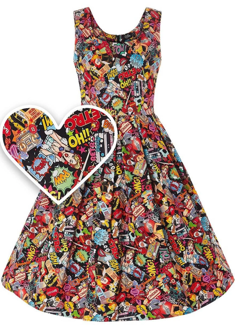 New In Dolly & Dotty Amanda Pop Art 50's Swing Dress Multi